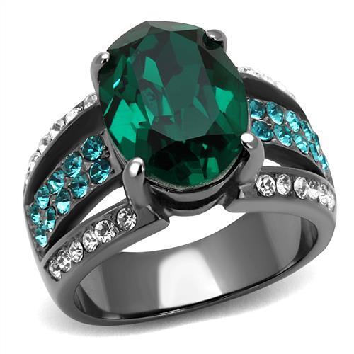 TK2759 - IP Light Black  (IP Gun) Stainless Steel Ring with Top Grade Crystal  in Emerald LuxuryLifeWay Online Store