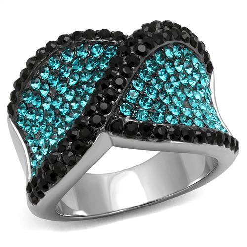 TK2764 - Two-Tone IP Black Stainless Steel Ring with Top Grade Crystal  in Blue Zircon LuxuryLifeWay Online Store