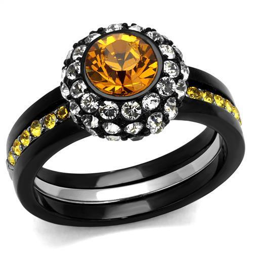 TK2783 - Two-Tone IP Black (Ion Plating) Stainless Steel Ring with Top Grade Crystal  in Topaz LuxuryLifeWay Online Store