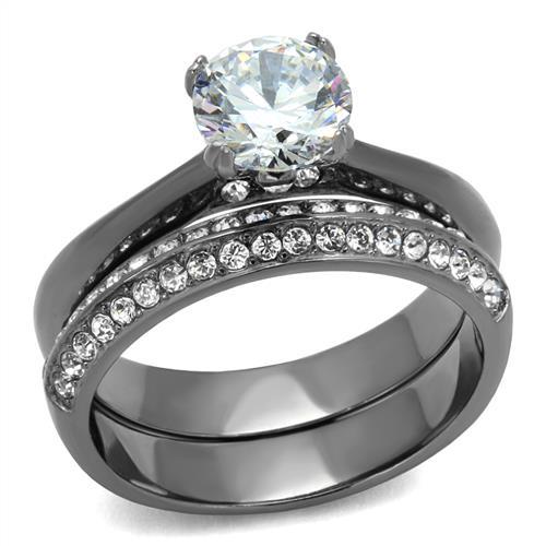 TK2797 - IP Light Black  (IP Gun) Stainless Steel Ring with AAA Grade CZ  in Clear LuxuryLifeWay Online Store