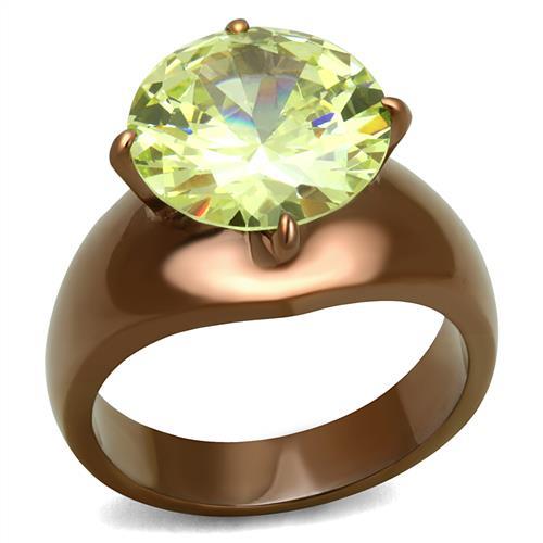 TK2839 - IP Coffee light Stainless Steel Ring with AAA Grade CZ  in Apple Green color LuxuryLifeWay Online Store