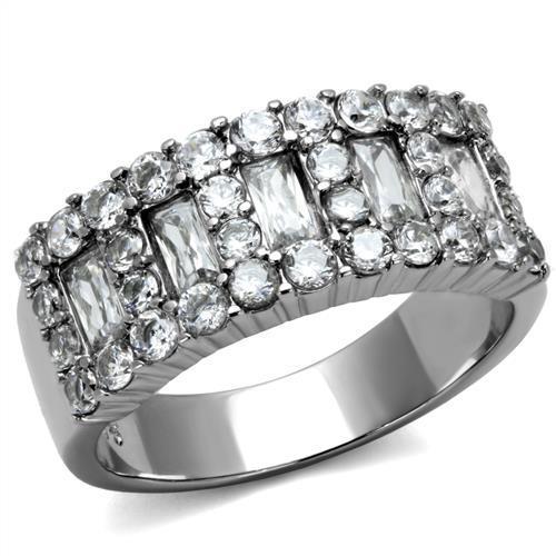TK2866 - High polished (no plating) Stainless Steel Ring with AAA Grade CZ  in Clear LuxuryLifeWay Online Store