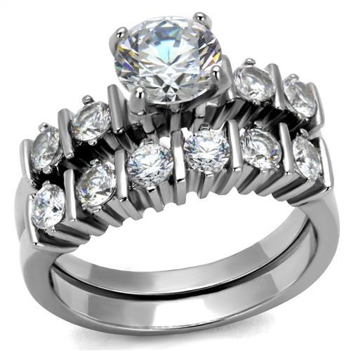 TK2869 - High polished (no plating) Stainless Steel Ring with AAA Grade CZ  in Clear LuxuryLifeWay Online Store