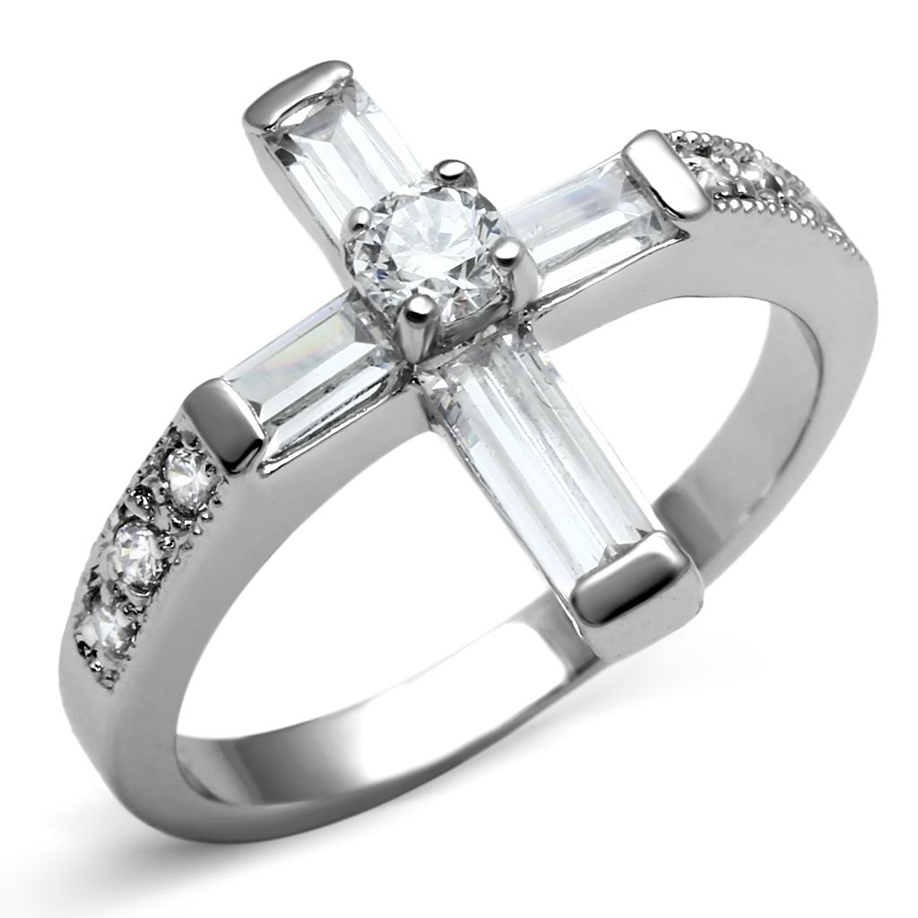 TK2871 - High polished (no plating) Stainless Steel Ring with AAA Grade CZ  in Clear LuxuryLifeWay Online Store