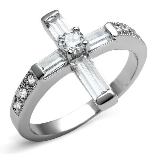 TK2871 - High polished (no plating) Stainless Steel Ring with AAA Grade CZ  in Clear LuxuryLifeWay Online Store