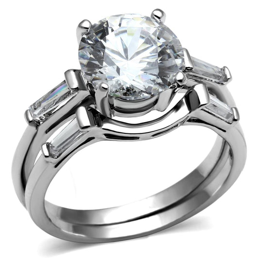 TK2878 - High polished (no plating) Stainless Steel Ring with AAA Grade CZ  in Clear LuxuryLifeWay Online Store