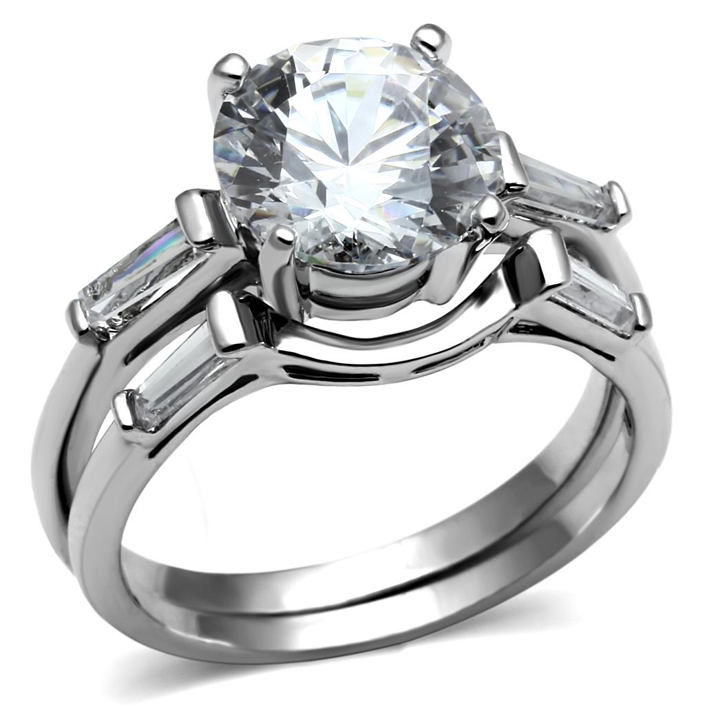 TK2878 - High polished (no plating) Stainless Steel Ring with AAA Grade CZ  in Clear LuxuryLifeWay Online Store