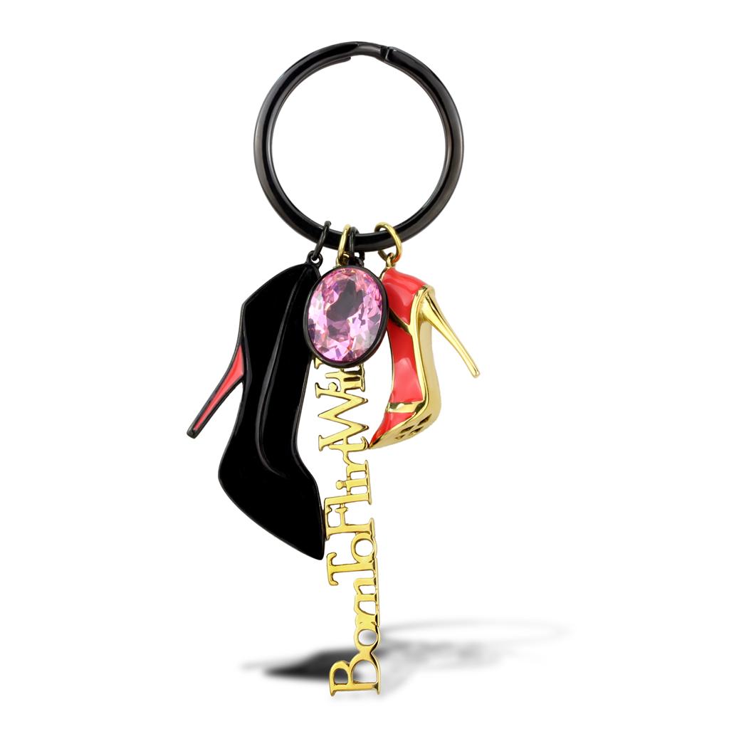 TK2913 - IP Gold+ IP Black (Ion Plating) Stainless Steel Key Ring with AAA Grade CZ  in Rose LuxuryLifeWay Online Store