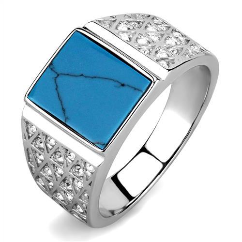 TK3004 - High polished (no plating) Stainless Steel Ring with Synthetic Turquoise in Sea Blue LuxuryLifeWay Online Store