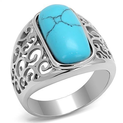 TK3043 - High polished (no plating) Stainless Steel Ring with Synthetic Turquoise in Sea Blue LuxuryLifeWay Online Store
