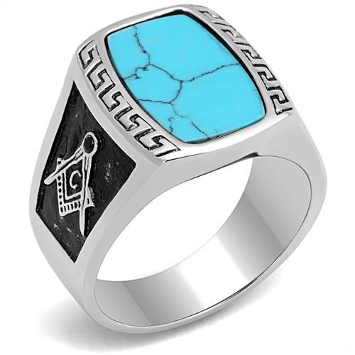 TK3044 - High polished (no plating) Stainless Steel Ring with Synthetic Turquoise in Sea Blue LuxuryLifeWay Online Store