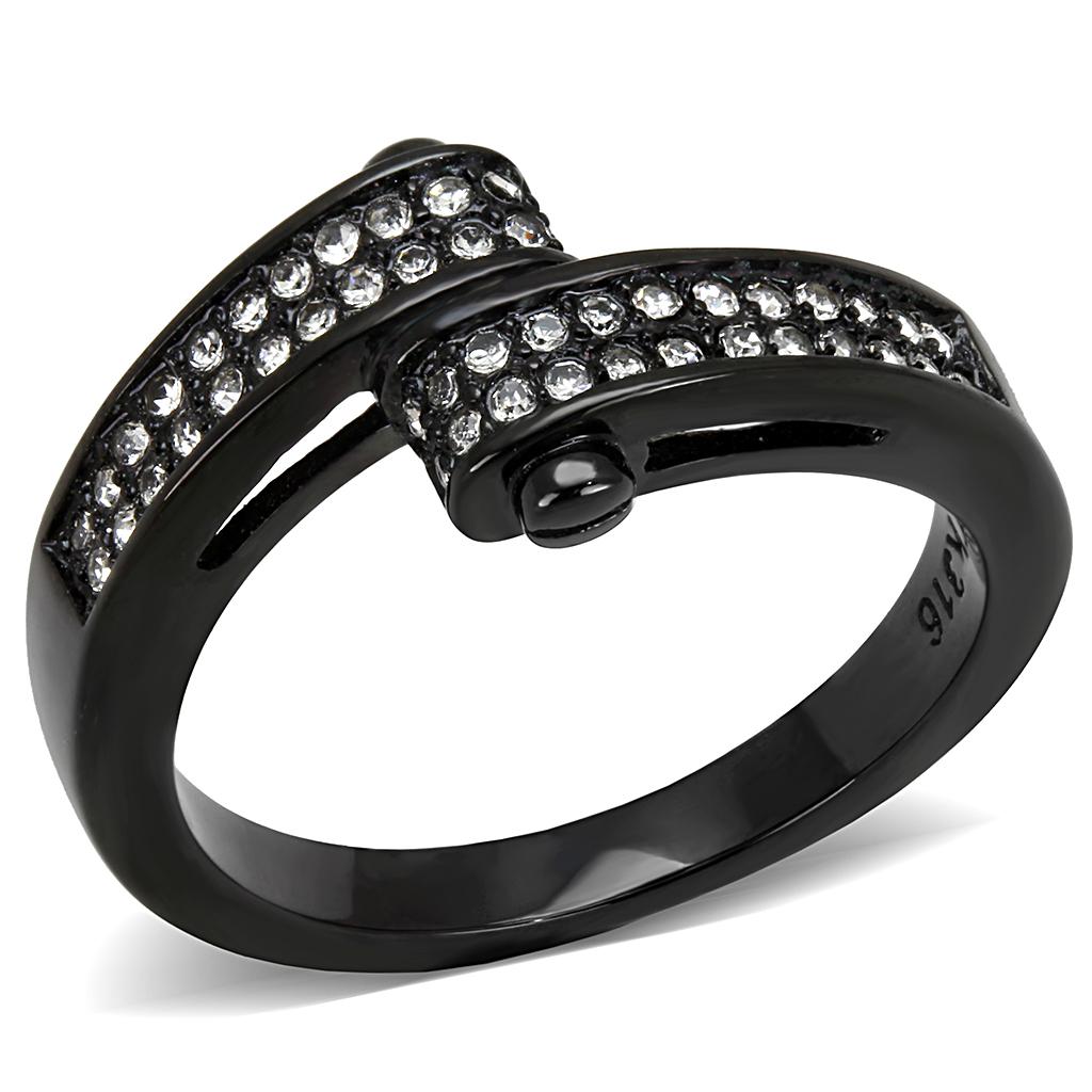 TK3049 - IP Black(Ion Plating) Stainless Steel Ring with Top Grade Crystal  in Clear LuxuryLifeWay Online Store