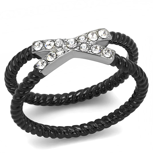 TK3053 - Two-Tone IP Black (Ion Plating) Stainless Steel Ring with Top Grade Crystal  in Clear LuxuryLifeWay Online Store
