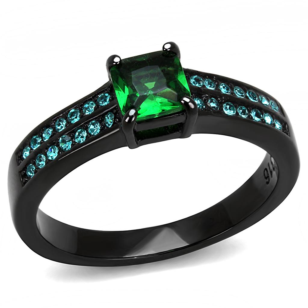 TK3064 - IP Black(Ion Plating) Stainless Steel Ring with Synthetic Synthetic Glass in Emerald LuxuryLifeWay Online Store