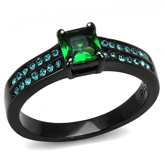 TK3064 - IP Black(Ion Plating) Stainless Steel Ring with Synthetic Synthetic Glass in Emerald LuxuryLifeWay Online Store