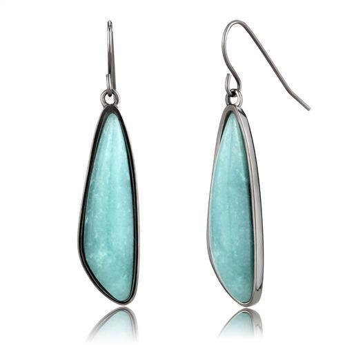 TK3072 - IP Light Black  (IP Gun) Stainless Steel Earrings with Semi-Precious Amazon Stone in Emerald LuxuryLifeWay Online Store