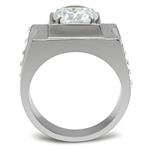 TK311 - High polished (no plating) Stainless Steel Ring with AAA Grade CZ  in Clear LuxuryLifeWay Online Store