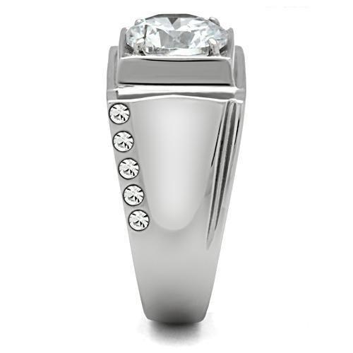 TK311 - High polished (no plating) Stainless Steel Ring with AAA Grade CZ  in Clear LuxuryLifeWay Online Store