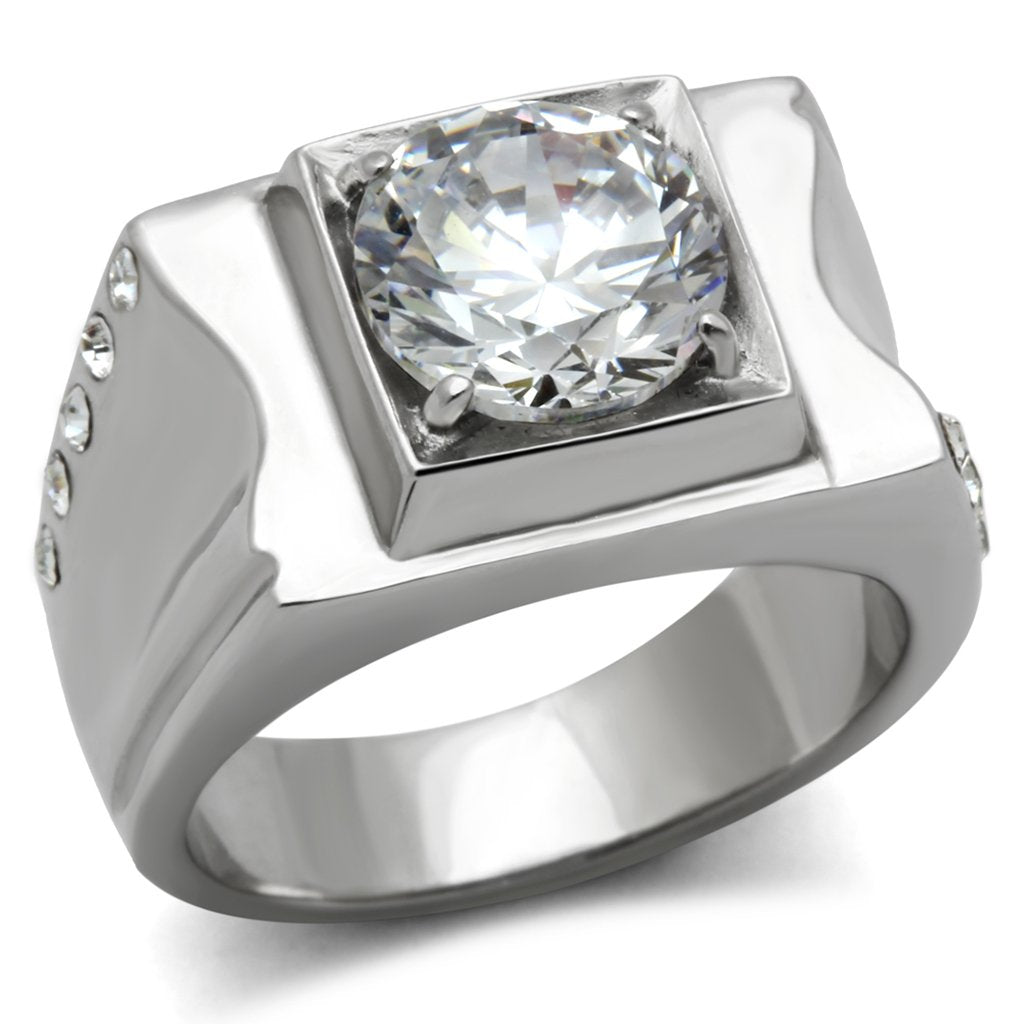 TK311 - High polished (no plating) Stainless Steel Ring with AAA Grade CZ  in Clear LuxuryLifeWay Online Store