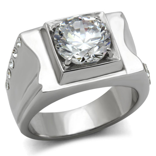 TK311 - High polished (no plating) Stainless Steel Ring with AAA Grade CZ  in Clear LuxuryLifeWay Online Store