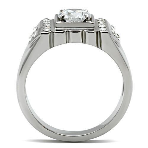 TK315 - High polished (no plating) Stainless Steel Ring with AAA Grade CZ  in Clear LuxuryLifeWay Online Store