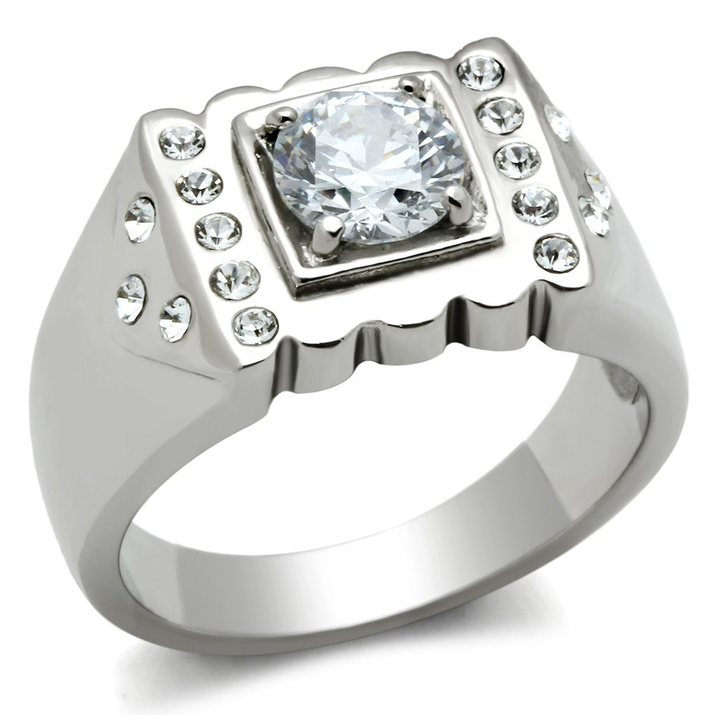 TK315 - High polished (no plating) Stainless Steel Ring with AAA Grade CZ  in Clear LuxuryLifeWay Online Store