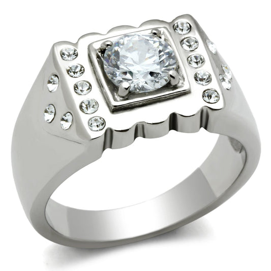 TK315 - High polished (no plating) Stainless Steel Ring with AAA Grade CZ  in Clear LuxuryLifeWay Online Store