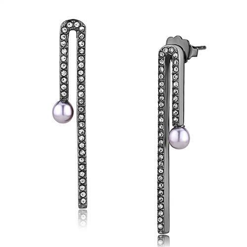 TK3161 - IP Light Black  (IP Gun) Stainless Steel Earrings with Synthetic Pearl in Light Amethyst LuxuryLifeWay Online Store