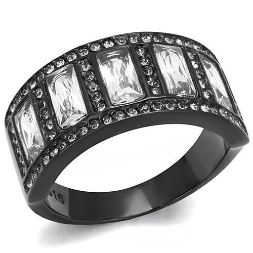 TK3168 - IP Black(Ion Plating) Stainless Steel Ring with AAA Grade CZ  in Clear LuxuryLifeWay Online Store