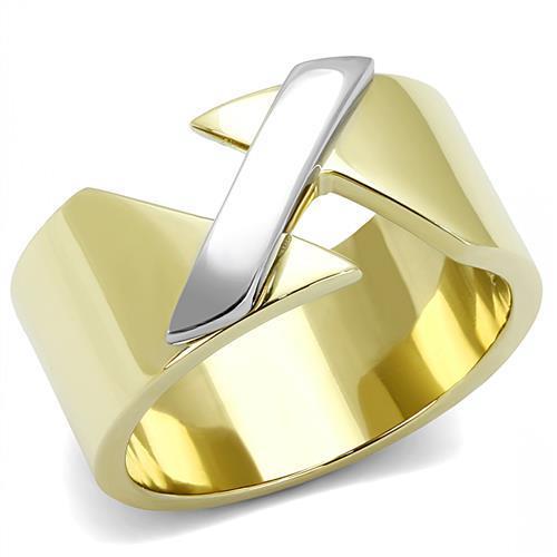 TK3184 - Two-Tone IP Gold (Ion Plating) Stainless Steel Ring with No Stone LuxuryLifeWay Online Store