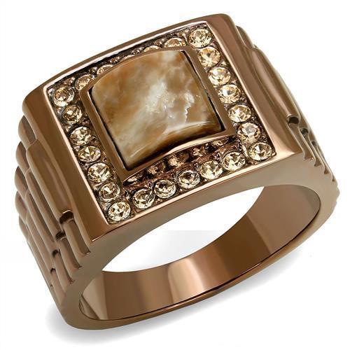 TK3190 - IP Coffee light Stainless Steel Ring with Semi-Precious Rain Flower Stone in Brown LuxuryLifeWay Online Store