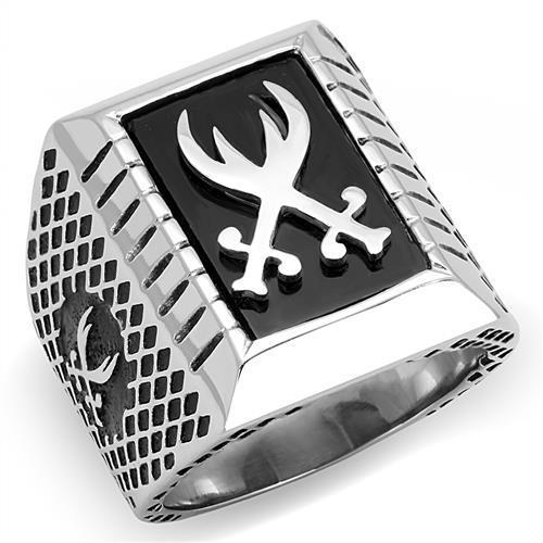 TK3191 - High polished (no plating) Stainless Steel Ring with Semi-Precious Onyx in Jet LuxuryLifeWay Online Store