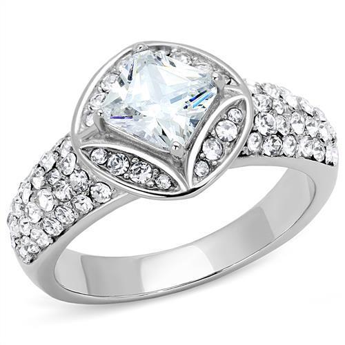 TK3206 - High polished (no plating) Stainless Steel Ring with AAA Grade CZ  in Clear LuxuryLifeWay Online Store