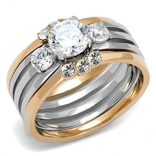 TK3212 - Two-Tone IP Rose Gold Stainless Steel Ring with AAA Grade CZ  in Clear LuxuryLifeWay Online Store