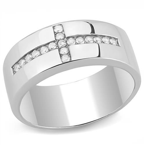 TK3225 - High polished (no plating) Stainless Steel Ring with AAA Grade CZ  in Clear LuxuryLifeWay Online Store