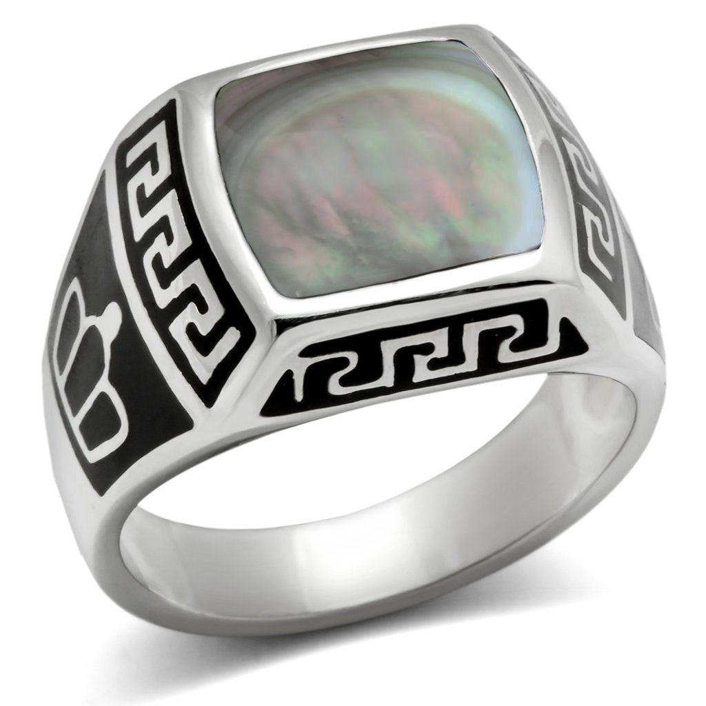 TK325 - High polished (no plating) Stainless Steel Ring with Precious Stone Conch in Gray LuxuryLifeWay Online Store