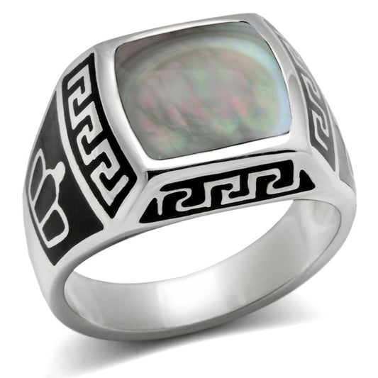TK325 - High polished (no plating) Stainless Steel Ring with Precious Stone Conch in Gray LuxuryLifeWay Online Store