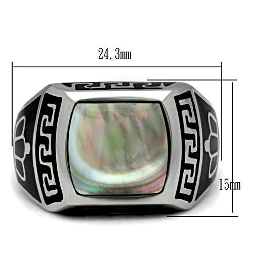 TK325 - High polished (no plating) Stainless Steel Ring with Precious Stone Conch in Gray LuxuryLifeWay Online Store