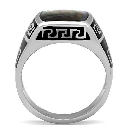TK325 - High polished (no plating) Stainless Steel Ring with Precious Stone Conch in Gray LuxuryLifeWay Online Store