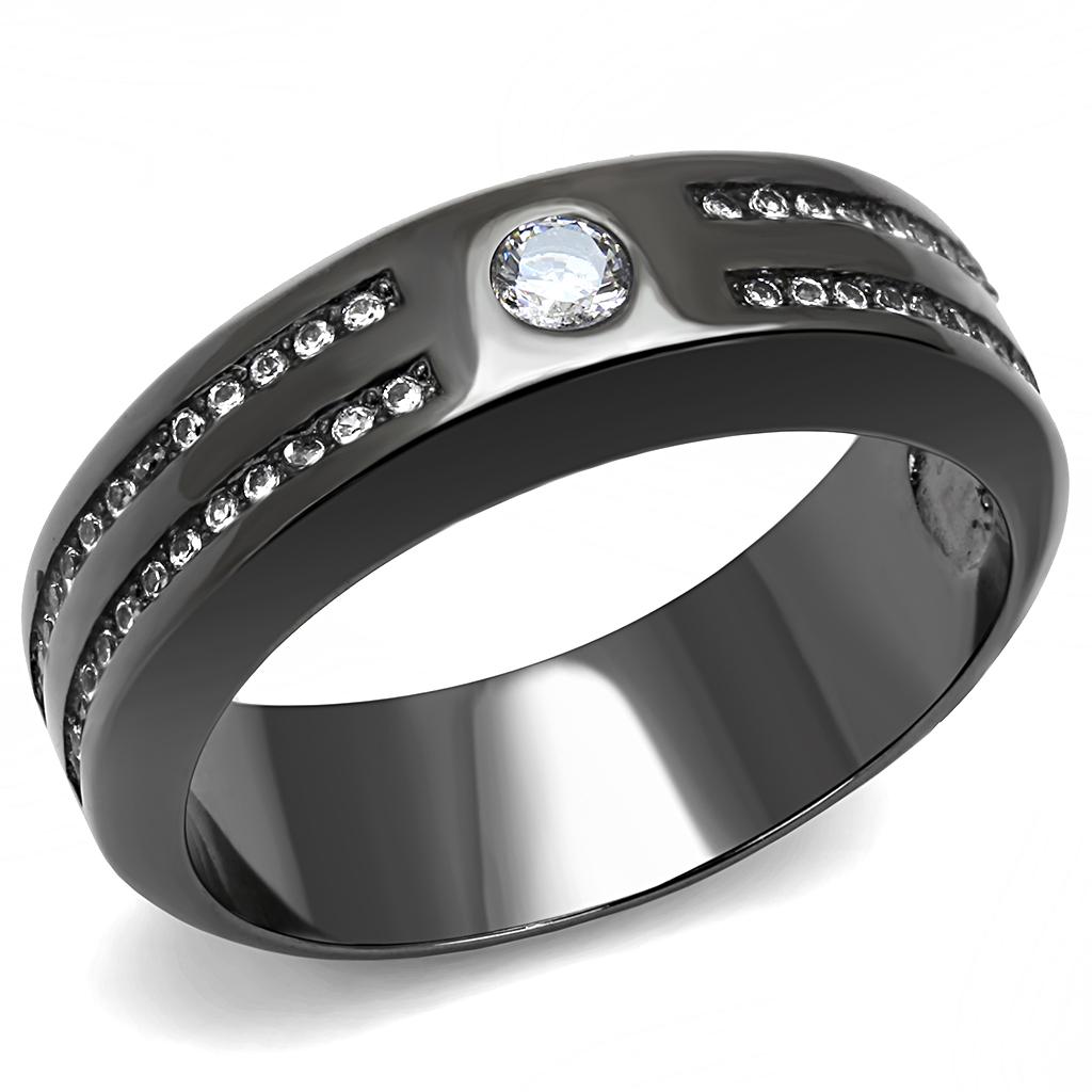 TK3275 - IP Light Black  (IP Gun) Stainless Steel Ring with AAA Grade CZ  in Clear LuxuryLifeWay Online Store