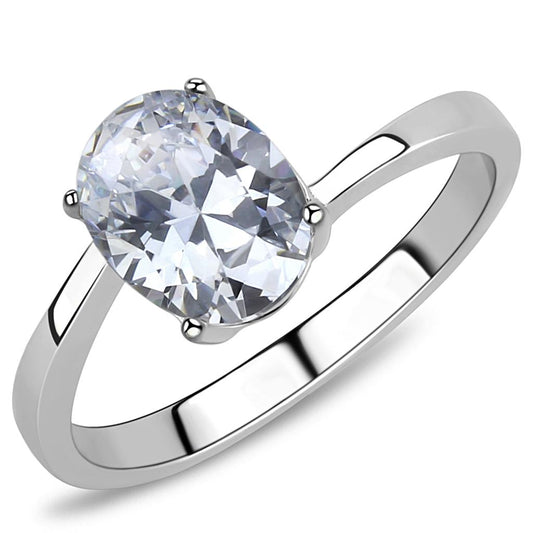 TK3433 - High polished (no plating) Stainless Steel Ring with AAA Grade CZ  in Clear LuxuryLifeWay Online Store