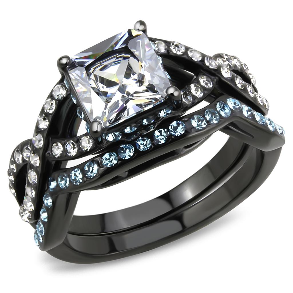 TK3457 - IP Black(Ion Plating) Stainless Steel Ring with AAA Grade CZ  in Clear LuxuryLifeWay Online Store