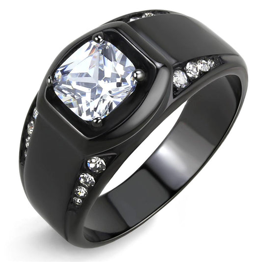 TK3467 - IP Black(Ion Plating) Stainless Steel Ring with AAA Grade CZ  in Clear LuxuryLifeWay Online Store