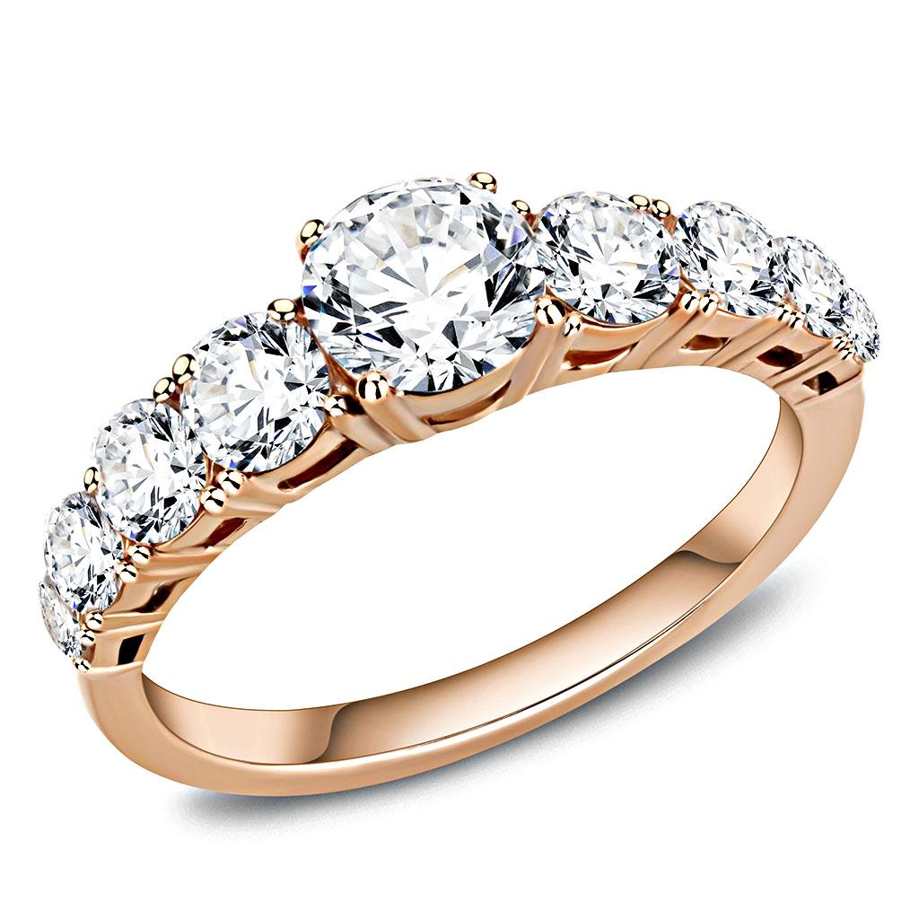 TK3516 - IP Rose Gold(Ion Plating) Stainless Steel Ring with AAA Grade CZ  in Clear LuxuryLifeWay Online Store