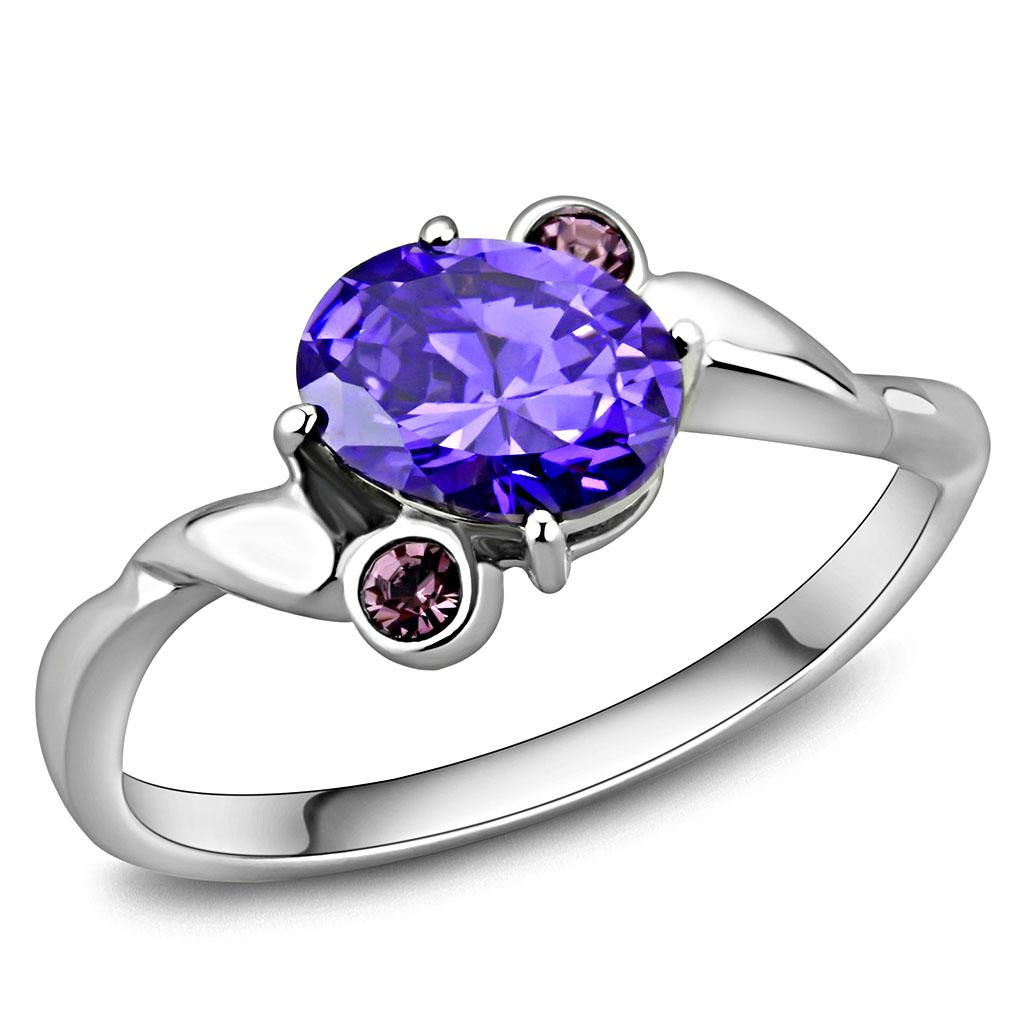TK3525 - High polished (no plating) Stainless Steel Ring with AAA Grade CZ  in Tanzanite LuxuryLifeWay Online Store