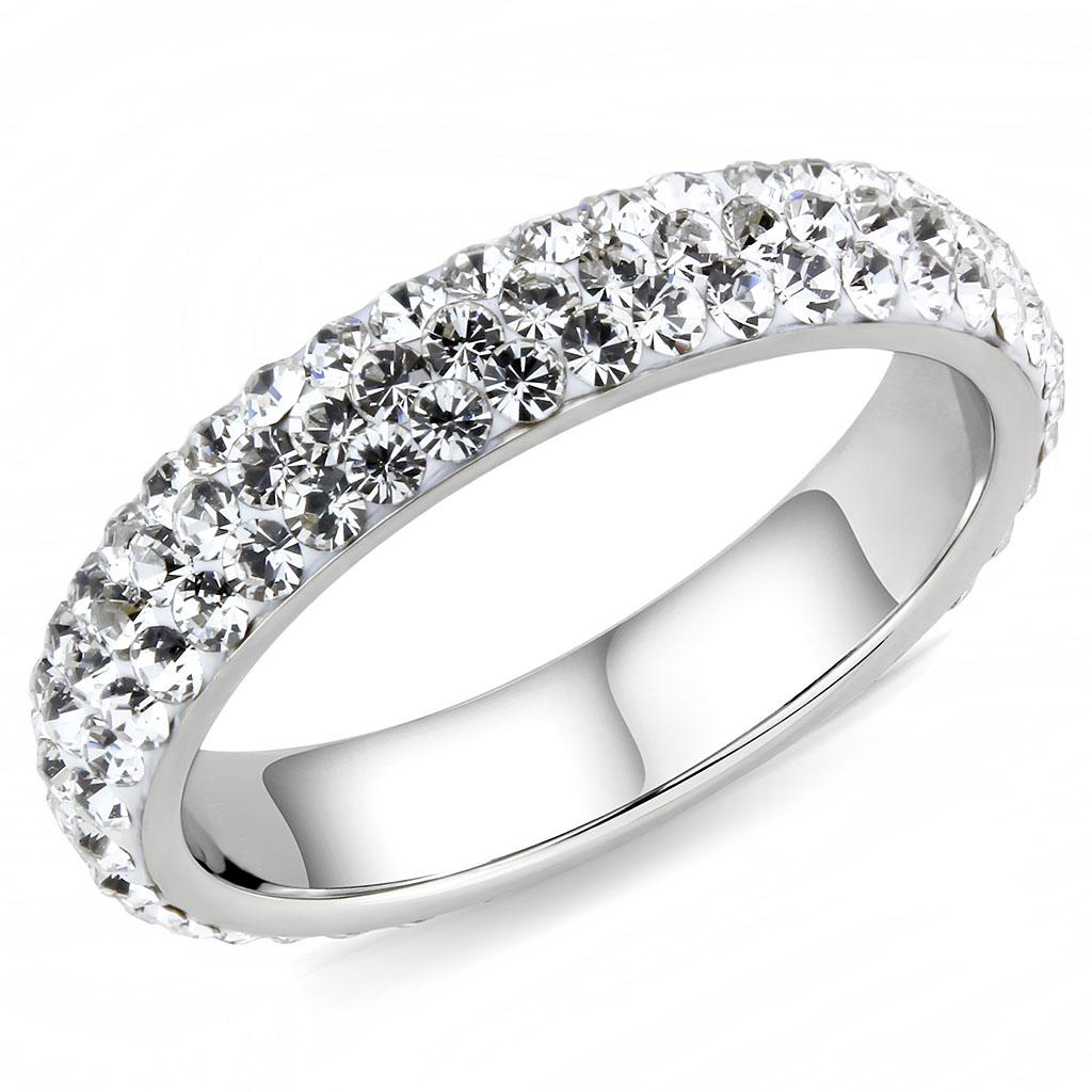 TK3533 - High polished (no plating) Stainless Steel Ring with Top Grade Crystal  in Clear LuxuryLifeWay Online Store