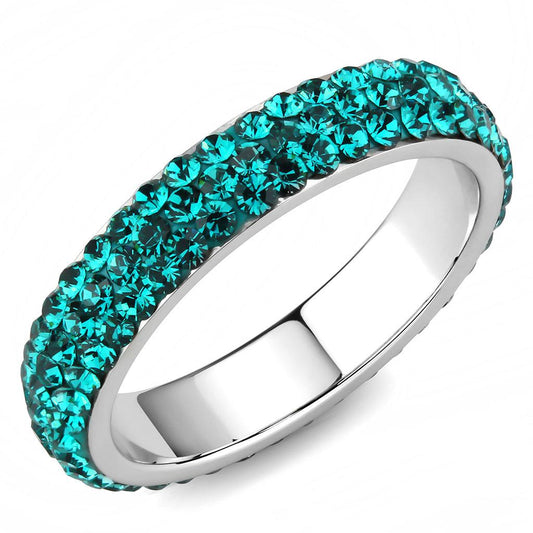 TK3538 - High polished (no plating) Stainless Steel Ring with Top Grade Crystal  in Blue Zircon LuxuryLifeWay Online Store