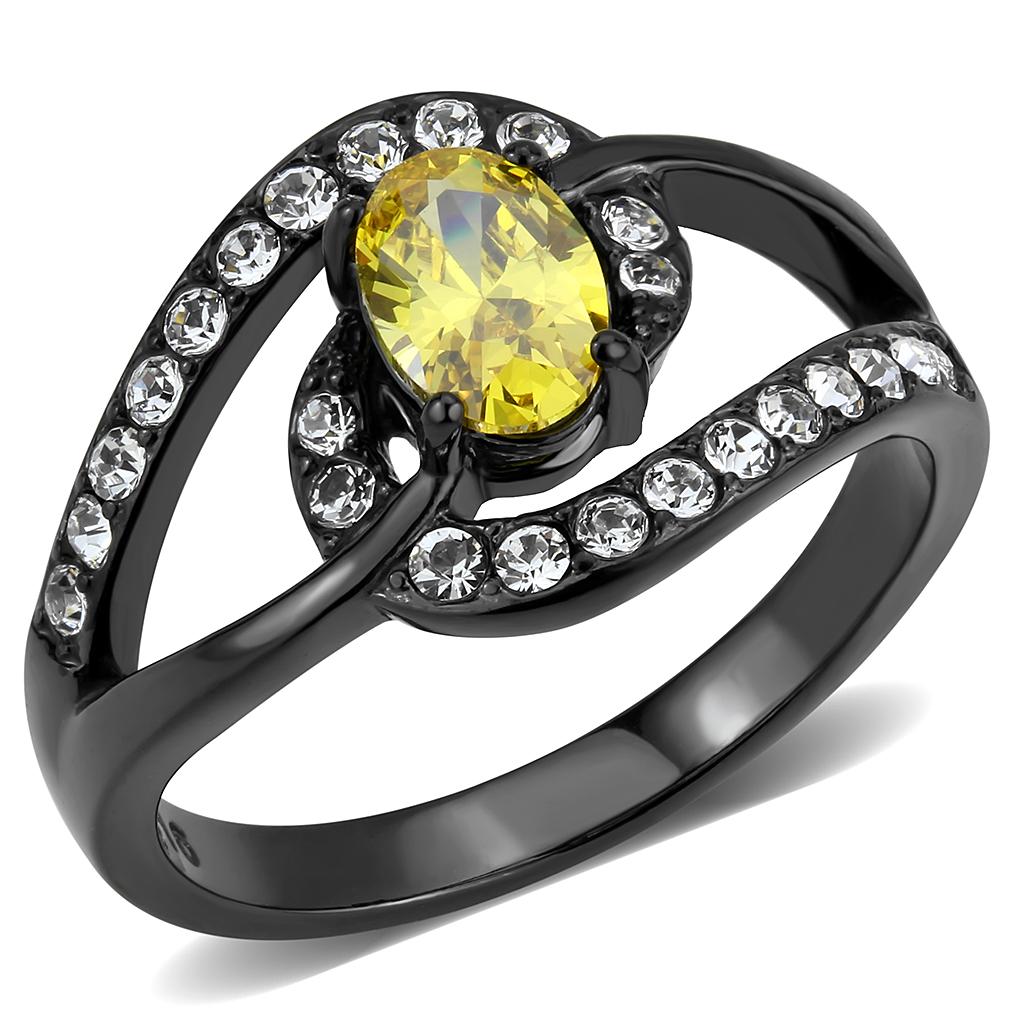 TK3571 - IP Black(Ion Plating) Stainless Steel Ring with AAA Grade CZ  in Topaz LuxuryLifeWay Online Store