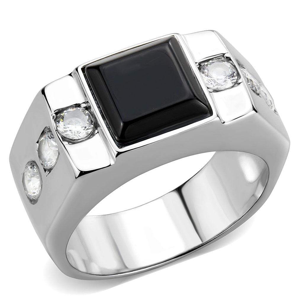 TK3615 - High polished (no plating) Stainless Steel Ring with Synthetic Onyx in Jet LuxuryLifeWay Online Store