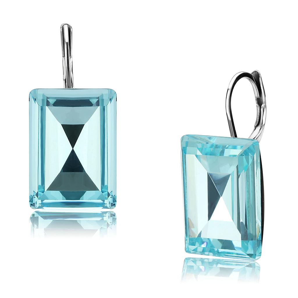 TK3649 - High polished (no plating) Stainless Steel Earrings with Top Grade Crystal  in Sea Blue LuxuryLifeWay Online Store